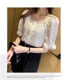 Women's Top Hollow Out Puffed Sleeve Blouse Fashion Designer T-Shirts