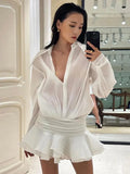 Women's Transparent Chiffon Shirt Fashion Designer Dresses (Short)