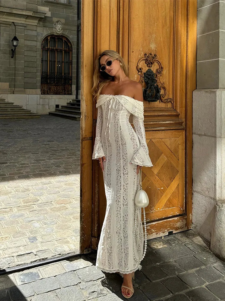 Women's Transparent Lace S-L Fashion Designer Dresses (Long) International Women's Clothing Women's Transparent Lace S-L Fashion Designer Dresses (Long) International Women's Clothing