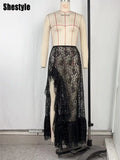 Women's Transparent Lace XS-L Designer Fashion Split Skirts (Long)