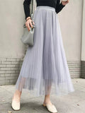 Women's Tulle Mesh Fashion Designer A Line Skirts (Long)-Women's Fashion Designer Plus Size Skirts-Grey 85 CM-Women&#x27;s fashion designer plus size clothes