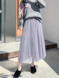 Women's Tulle Mesh Fashion Designer A Line Skirts (Long)-Women's Fashion Designer Plus Size Skirts-Grey 80 CM-Women&#x27;s fashion designer plus size clothes
