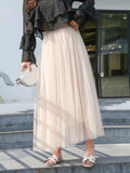 Women's Tulle Mesh Fashion Designer A Line Skirts (Long)-Women's Fashion Designer Plus Size Skirts-Apricot 80 CM-Women&#x27;s fashion designer plus size clothes