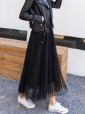 Women's Tulle Mesh Fashion Designer A Line Skirts (Long)-Women's Fashion Designer Plus Size Skirts-Black 85 CM-Women&#x27;s fashion designer plus size clothes