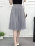 Women's Tulle Mesh Fashion Designer A Line Skirts (Long)-Women's Fashion Designer Plus Size Skirts-Grey 65 CM-Women&#x27;s fashion designer plus size clothes