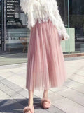 Women's Tulle Mesh Fashion Designer A Line Skirts (Long)-Women's Fashion Designer Plus Size Skirts-Pink 80 CM-Women&#x27;s fashion designer plus size clothes