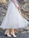 Women's Tulle Mesh Fashion Designer A Line Skirts (Long)-Women's Fashion Designer Plus Size Skirts-White 85 CM-Women&#x27;s fashion designer plus size clothes
