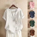 Women's Tunic Linen Button Fashion Designer T-Shirts (Plus Size)