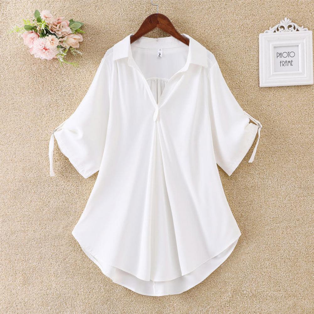 fesfesfes Women Long Sleeve V Neck Button Up Solid Tops Blouses Loose  Casual Shirts Tunic Plus Size M-5XL A-White at  Women's Clothing store