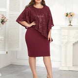 Women's Tunic Fashion Designer 2-5XL Bodycon Midi Dresses (Plus Size)-Women's Fashion Designer Plus Size Dresses-Burgundy-Women&#x27;s fashion designer plus size clothes