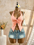 Women's Twist Crop Tank Fashion Designer XS-L Tops Singlets-Women's Tops Fashion Designer Singlets-International Women's Clothing