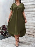 Women's V-neck 1-5XL Fashion Designer High Low Midi Dresses (Plus Size)