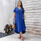 Women's V-neck 1-5XL Fashion Designer High Low Midi Dresses (Plus Size)