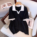 Women's V Neck 4-9XL Collared Fashion Designer T-Shirts (Plus Size)-Women's Tops Fashion Designer Plus Size T-Shirts / Blouses
