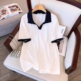 Women's V Neck 4-9XL Collared Fashion Designer T-Shirts (Plus Size)-Women's Tops Fashion Designer Plus Size T-Shirts / Blouses