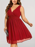 Women's V Neck A-Line Fashion Chiffon Midi Dresses (Plus Size)