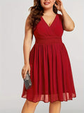 Women's V Neck A-Line Fashion Chiffon Midi Dresses (Plus Size)