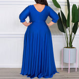 Women's V Neck A Line Fashion Designer Maxi Long Dresses (Plus Size)