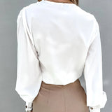 Women's V Neck Blouse Fashion Designer Button Lantern Long-Sleeve Tops