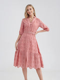Women's V-Neck Button A-line Fashion Designer Dresses (Midi)-Women's Fashion Designer Dresses