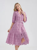 Women's V-Neck Button A-line Fashion Designer Dresses (Midi)-Women's Fashion Designer Dresses
