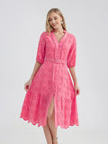 Women's V-Neck Button A-line Fashion Designer Dresses (Midi)-Women's Fashion Designer Dresses