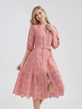 Women's V-Neck Button A-line Fashion Designer Dresses (Midi)-Women's Fashion Designer Dresses