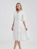 Women's V-Neck Button A-line Fashion Designer Dresses (Midi)-Women's Fashion Designer Dresses