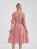 Women's V-Neck Button A-line Fashion Designer Dresses (Midi)-Women's Fashion Designer Dresses