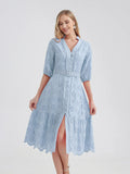 Women's V-Neck Button A-line Fashion Designer Dresses (Midi)-Women's Fashion Designer Dresses