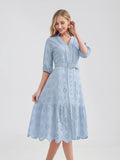 Women's V-Neck Button A-line Fashion Designer Dresses (Midi)-Women's Fashion Designer Dresses