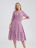 Women's V-Neck Button A-line Fashion Designer Dresses (Midi)-Women's Fashion Designer Dresses