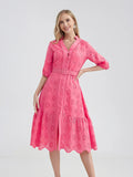 Women's V-Neck Button A-line Fashion Designer Dresses (Midi)-Women's Fashion Designer Dresses