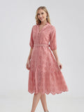 Women's V-Neck Button A-line Fashion Designer Dresses (Midi)-Women's Fashion Designer Dresses