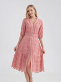 Women's V-Neck Button A-line Fashion Designer Dresses (Midi)-Women's Fashion Designer Dresses
