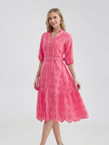 Women's V-Neck Button A-line Fashion Designer Dresses (Midi)-Women's Fashion Designer Dresses