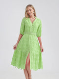 Women's V-Neck Button A-line Fashion Designer Dresses (Midi)-Women's Fashion Designer Dresses