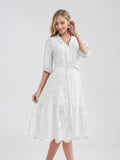 Women's V-Neck Button A-line Fashion Designer Dresses (Midi)-Women's Fashion Designer Dresses