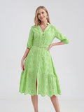 Women's V-Neck Button A-line Fashion Designer Dresses (Midi)-Women's Fashion Designer Dresses