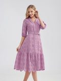 Women's V-Neck Button A-line Fashion Designer Dresses (Midi)-Women's Fashion Designer Dresses