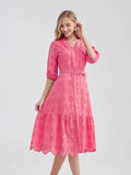 Women's V-Neck Button A-line Fashion Designer Dresses (Midi)-Women's Fashion Designer Dresses