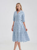 Women's V-Neck Button A-line Fashion Designer Dresses (Midi)-Women's Fashion Designer Dresses