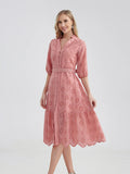 Women's V-Neck Button A-line Fashion Designer Dresses (Midi)-Women's Fashion Designer Dresses