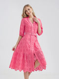 Women's V-Neck Button A-line Fashion Designer Dresses (Midi)-Women's Fashion Designer Dresses