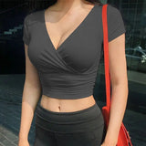 Women's V Neck Crop Tops Fashion Designer T-Shirts-Women's Tops Fashion Designer T-Shirts / Blouses