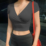 Women's V Neck Crop Tops Fashion Designer T-Shirts-Women's Tops Fashion Designer T-Shirts / Blouses
