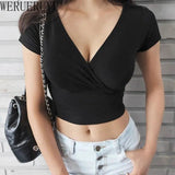 Women's V Neck Crop Tops Fashion Designer T-Shirts-Women's Tops Fashion Designer T-Shirts / Blouses