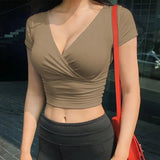 Women's V Neck Crop Tops Fashion Designer T-Shirts-Women's Tops Fashion Designer T-Shirts / Blouses