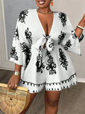 Women's V-Neck Fashion Designer 2-5XL Rompers (Plus Size)-Women's Fashion Designer Long-Sleeve Tops-WHITE-Women&#x27;s fashion designer plus size clothes