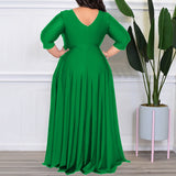 Women's V Neck High Waist Fashion Designer Maxi Long Dresses (Plus Size)